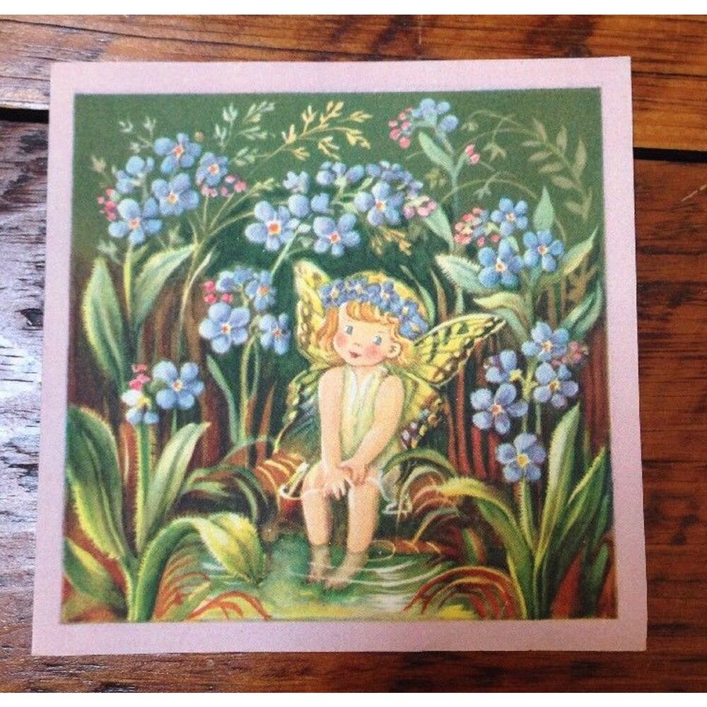 Vintage 40s Brownie Baby Fairy Angel Butterfly Wings Pixie Blank Greeting Card